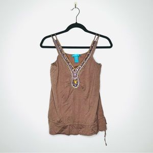 Aphorism Silk Blend Knit Camisole Top with Jewel Details